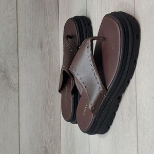 Colin Stuart Womens Y2K Comfort Tractor Chukka Leather Thong Wedge Sandals 8